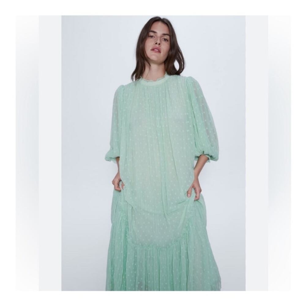 Zara Mint Green Swiss Dot Maxi Dress